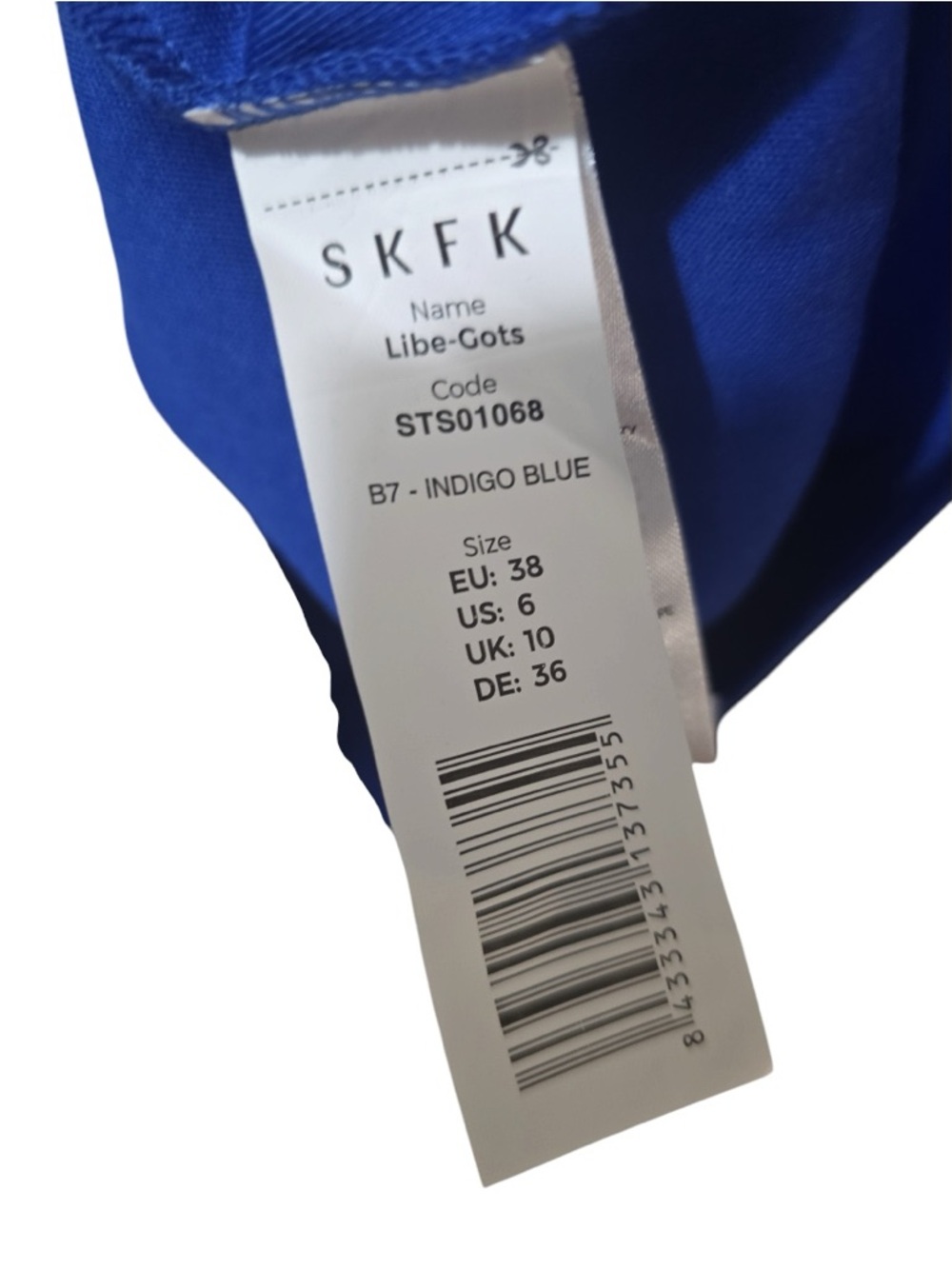 SKFK Liba Indigo Blue Tank White Contrast Trim Minimalist Cotton Top US Size 6 - Picture 5 of 9